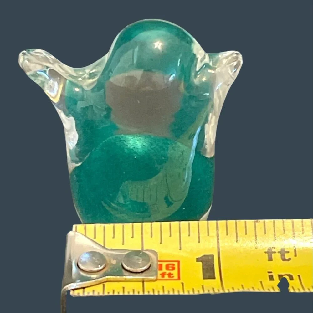 Mini Green Teal Clear Small Hand Blown Glass Bird Figurine Paperweight Vintage - Picture 7 of 8